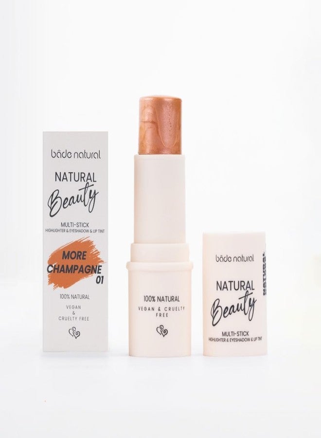 Bade Natural Multi-Purpose Stick More Champagne 01 – 100% Natural Highlighter, Eyeshadow & Lip Tint – Creamy, Blendable, Skin-Nourishing